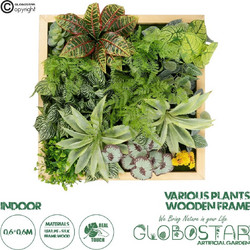 GloboStar(R) Artificial Garden VARIOUS PLANT 20641 Τεχνητό Διακοσμητικό Φυλλωσιάς σε Ξύλινο Πάνελ - Κάθετος Κήπος Μιξ Μ60 x Π60 x Υ32cm
