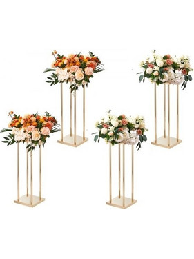 VEVOR 4PCS Χρυσή Μεταλλική Κολόνα για Γάμο, Βάση Λουλουδιών 23,6 inch (60 cm) Ύψος Με Μεταλλικό Επίστρωμα, Γεωμετρική Βάση Βάζου, Κυλινδρική Ράφι Εμφάνισης Λουλουδιών για Εκδηλώσεις Υποδοχής, Οδηγεί σ