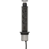 Brennenstuhl Tower Power USB-Charger Desktop Extension Lead 3-way with 2-port USB charger 2m H05VV-F 3G1,5, fully retracts into the desk (1396200013) (BNN1396200013)