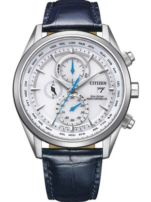 Citizen Eco-Drive Ανδρικό Ρολόι Χρονογράφος Solar με Μαύρο Δερμάτινο Λουράκι AT8260-18A