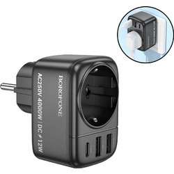 Μονόπριζο Ασφαλείας 220V 4000W με 2 Θύρες USB-A και 1 Θύρα USB-C 12W Borofone BAC14 Μαύρο