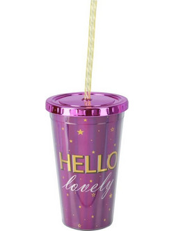 Ποτήρι με καλαμάκι και διπλό τοίχωμα Υ16xO10εκ