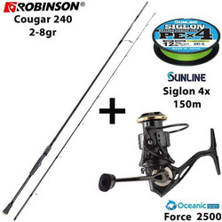 Robinson Cougar + Oceanic Force 2500 Σετ Καλάμι Ψαρέματος για LRF Δίσπαστο 2.4m με Μηχανισμό 2-8gr