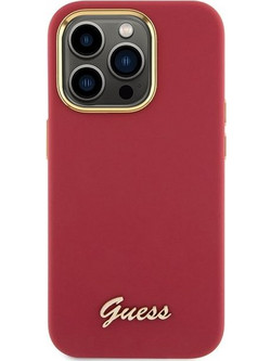 Θήκη GUESS για IPHONE 15 Pro (Silicone Script Metal Logo & Frame) Ματζέντα