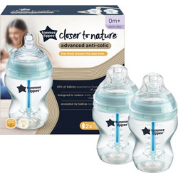 Tommee Tippee Advanced Σετ Πλαστικά Μπιμπερό με Θηλή Σιλικόνης κατά των Κολικών 0m+ Mint 2x260ml