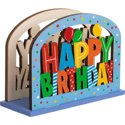 Θήκη για Χαρτοπετσέτες Ξύλινη Χρωματιστή Happy Birthday 12x5x9cm