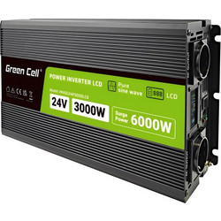 Green Cell Przetwornica napicia PowerInverter LCD 24 V 3000W/60000W Przetwornica samochodowa z wywietlaczem - czysty sinus power adapter/inverter Auto Black
