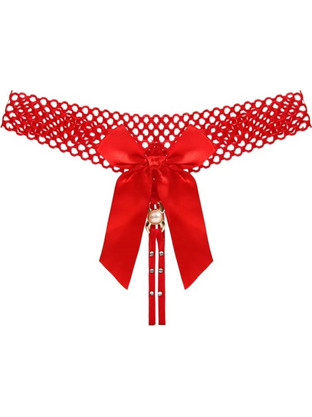 Women Sexy Open Bow Thong Red