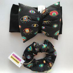 Mini Me Σετ Κορδέλα + Scrunchie - Black Eyes Ecasies