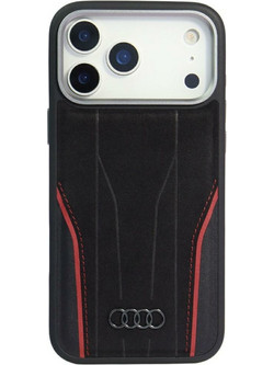 Audi R8 Genuine Leather MagSafe Case for iPhone 17 Pro Max - Black and Red