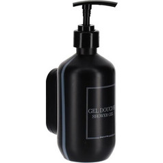 Πλαστικός Διανεμητής Dispenser Αφρόλουτρο 380ml με Στήριγμα για τον Τοίχο σε Μαύρο Χρώμα, 7x17 cm - Aria Trade