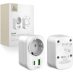 Tech-Protect TA100 Travel Adapter Us To Eu WHITE