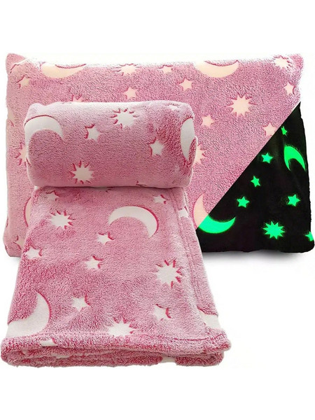 Παιδική Κουβέρτα Fleece που Φωσφορίζει 150x200cm με Λαμπερά Φωσφορίζοντα Σχέδια - Magic Glow in the Dark Blanket - ΡΟΖ