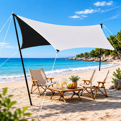 Σκίαστρο Τέντα Παραλίας & Camping 4x3m Αδιάβροχο UV Oxford 300D Λευκό Μπεζ με Πόλους & Τσάντα Μεταφοράς - For Home