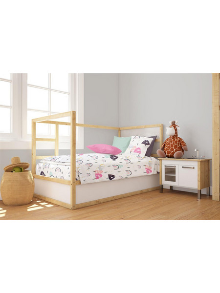 Παπλωματοθήκη Εμπριμέ bebe Rainbow 575 120X160 White-Pink 100% Cotton - Dimcol