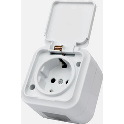 Stinel-Ermes Πρίζα Schuko Ασφαλείας 16A IP54 Επίτοιχη - Καπάκι, Παιδική Προστασία & Λευκό