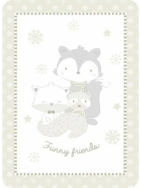 KikkaBoo Funny Friends Raccoon Κουβέρτα Κούνιας Βελουτέ 110x140 Λευκή Ροζ