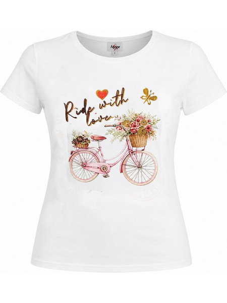 Agape Γυναικείο T-Shirt με σχέδιο Ροζ Ποδήλατο Βαμβάκι Λευκό