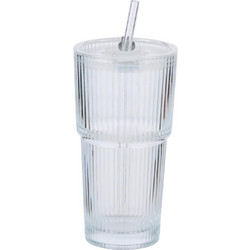 Ποτήρι διάφανο με καλαμάκι 550ml/9,5 x 8,6 x 17cm