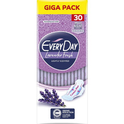 EveryDay Lavender Fresh Maxi Night Σερβιέτες με Φτερά για Αυξημένη Ροή 7 Σταγόνες 30τμχ