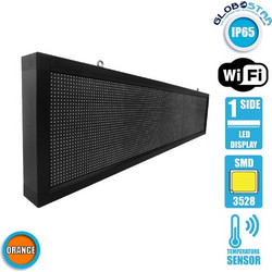GLOBOSTAR(R) DISPLAY 90284 Κυλιόμενη Ψηφιακή Επιγραφή 160x32cm P10 Μονής Όψης LED AC 220-240V Αδιάβροχο IP65 Πορτοκαλί - WiFi Control μέσω FK APP - Αισθητήρας Θερμοκρασίας & Υγρασίας - Μ168 x Π9 x Υ40