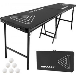 Φορητό τραπέζι Beer Pong VEVOR 2,4 m, Πτυσσόμενο τραπέζι ύψους 36" (91,4 cm) με λαβές μεταφοράς και 6 μπάλες Pong, Ελαφρύ τραπέζι για Tailgate, Γραφείο, Ταξίδια & Κάμπινγκ, Μαύρο
