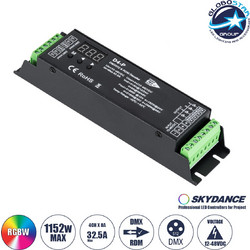 GLOBOSTAR(R) SKYDANCE-D4-P 70669 DC DMX Master Dimmer / Controller / Decoder Υψηλής Ταχύτητας με 4 x 8A 384W Κανάλια 12-48V 32.5A 1152W Max IP20 - DMX512 & RDM - Μ17.5 x Π4.5 x Υ2.8cm
