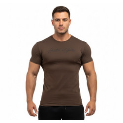 T-SHIRT BASIC Καφέ Με Μαύρο Logo 21082 (H&S)