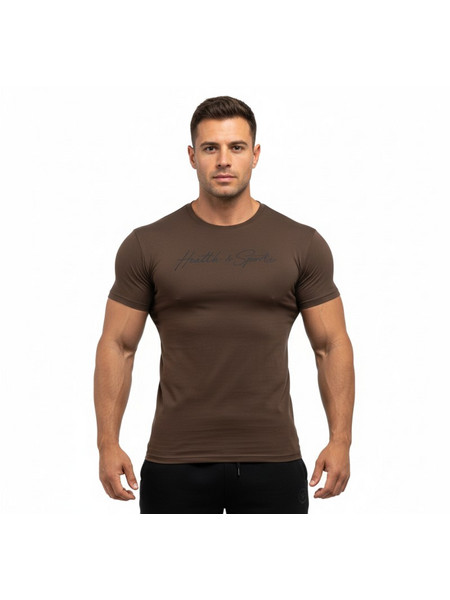 T-SHIRT BASIC Καφέ Με Μαύρο Logo 21082 (H&S)