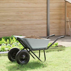 vidaXL Τροχόσπιτο Ασημί και Μαύρο Ατσάλι - 137 x 60 x 65,5, διπλοί-τροχοί-βαθιά-καμπάνα