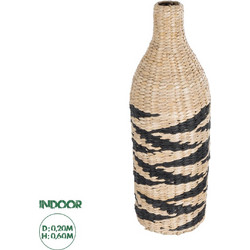 GloboStar Artificial Garden AQABA 21243 Διακοσμητικό Πλεκτό Καλάθι - Κασπώ Γλάστρα - Flower Pot Μπεζ με Μαύρο Φ20cm x Υ60cm