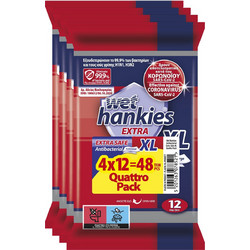 ΜΕΓΑ Wet Hankies Extra Safe Αντισηπτικά Μαντηλάκια Χεριών 4x12τμχ