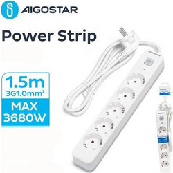 Aigostar Πολύπριζο Ασφαλείας 5 Θέσεων με Διακόπτη και Καλώδιο 1.5m 522751
