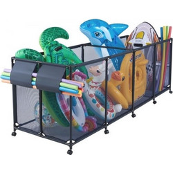 VEVOR Pool Storage Bin, 262 x 81.5 x 89 cm, Rolling Pool Float Storage Organizer with Side Pockets & Noodles Holder, Durable Metal Frame, Poolside Toys Breathable Mesh Basket for Swimming Pools