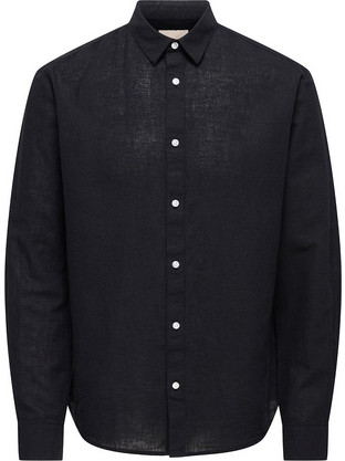 Only & Sons Ανδρικό Πουκάμισο Μακρυμάνικο Λινό 22012321 Black