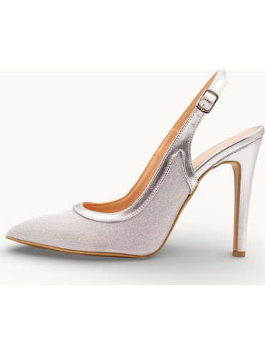 Zelios 1026 Γόβες Slingback Δερμάτινες Ασημί