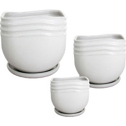 MarHome Σετ Κασπώ Στρογγυλά Πήλινα Λευκά S:φ14x14 / M:φ19.5x18.5 / L:φ24x23.5cm 3τμχ 06-99076 SET3