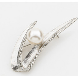 Vintage Glam Pearl & Crystal Brooch Ασημί Novita