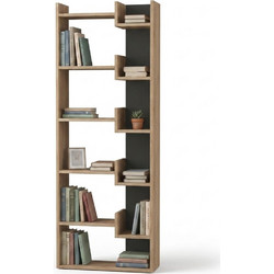 Shally Dogan Βιβλιοθήκη 6 Ραφιών Δρυς/Ανθρακί 60,5x22x162,5 εκ. 02002035