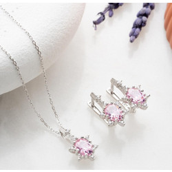 Κολιέ & Σκουλαρίκια Σετ Ασημένια 912VRN1168 42cm Silver-Pink Heliophilia Silver