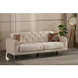 All4Home MANCHESTER Τριθέσιος Καναπές Κρεβάτι Μπεζ Π 223xΥ 83xΒ 91 cm
