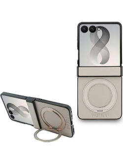 Guess Ring Stand Grained Classic Logo MagSafe Θήκη Κινητού Beige (Samsung Galaxy Z Flip 8)