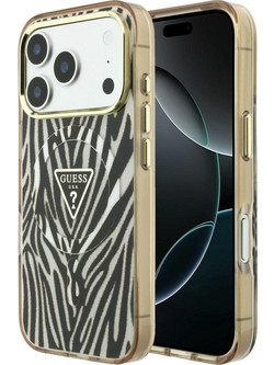 Guess IML Zebra Glitter Triangle Logo MagSafe Θήκη Back Cover Gold (iPhone 18 Pro Max / 17 Pro Max)