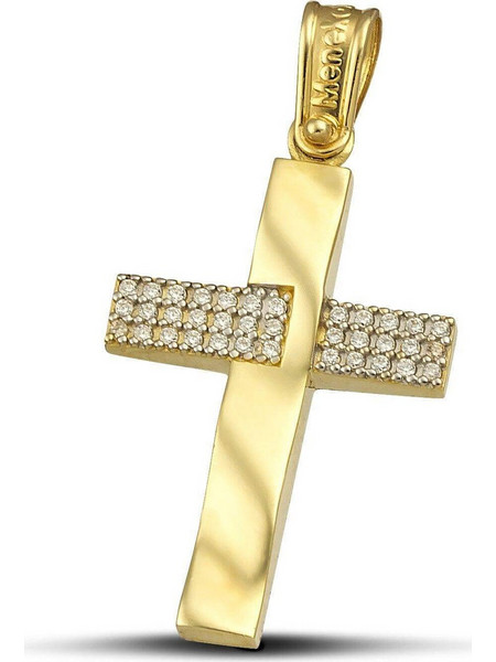 Βαπτιστικός Σταυρός για Κορίτσι Χρυσός 14K Διπλής Όψεως με Ζιργκόν CS006