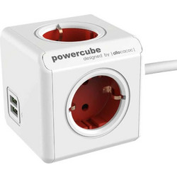 ALLOCACOC PowerCube Original Extended USB| Πολύπριζο 4 θέσεων + 2 USB Κόκκινο 1402RD/DEEUPC