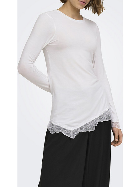 ONLY ONLGLAMOUR L/S LACE DETAIL TOP JRS 15384227-Cloud Dancer OffWhite