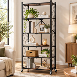 Βιβλιοθήκη Μεταλλική Καφέ με ροδάκια 71x36x163cm Galifas 7724022 - Galifas