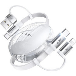 Καλώδιο USB-A / Type-C Lisen Πτυσσόμενο 2 σε 2 Φόρτισης και Μεταφοράς Δεδομένων σε Type-C / Lightning 60W 100cm - White (6941237431066)