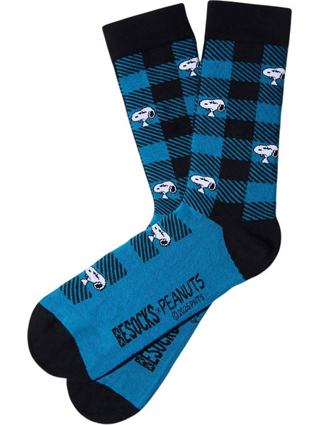 Besocks Snoopy Tartan Ανδρικές Κάλτσες Ψηλές με Σχέδια Μπλε 648084