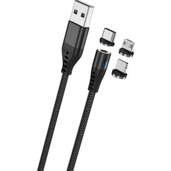 Maxlife MXUC-02 μαγνητικό καλώδιο USB - Lightning + USB-C + microUSB 1,0 m 2A μαύρο νάιλον - Maxlife